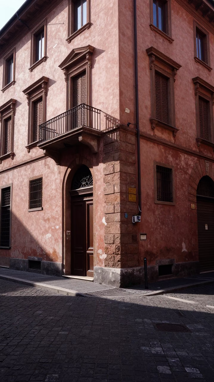 Street Corner in Bologna at As First Light Reaches The Scene in in Bologna, Italy