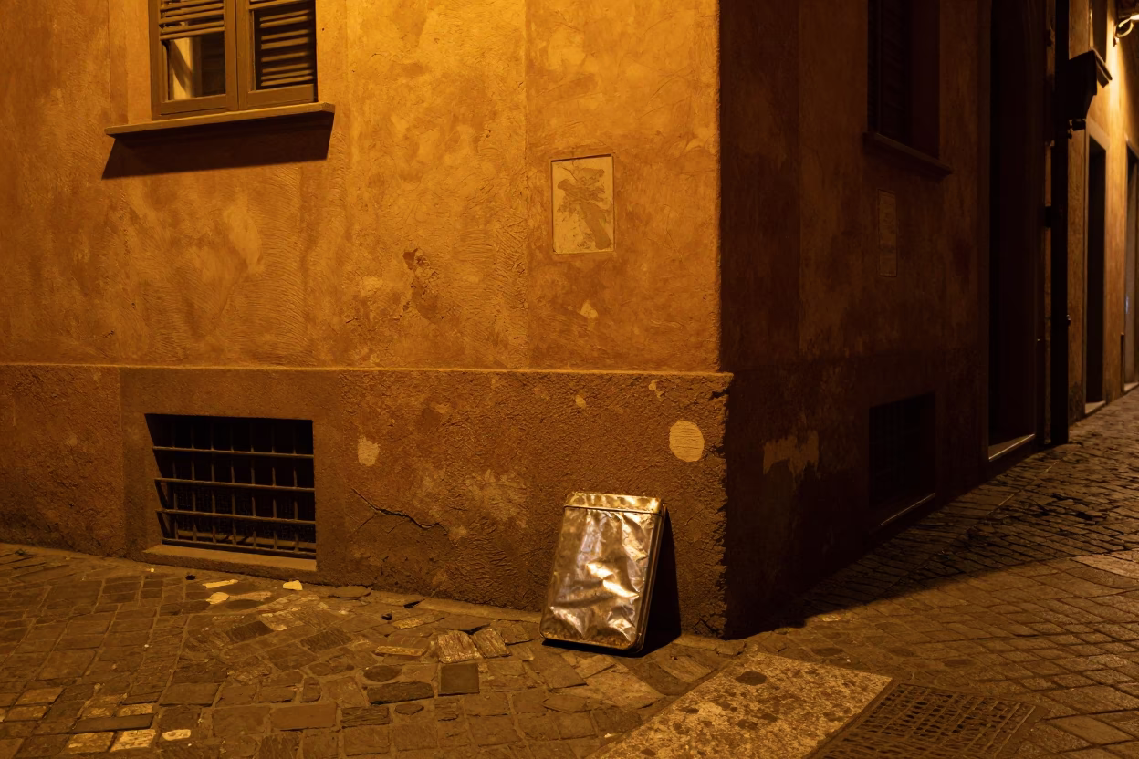 Street Corner in Bologna at Deep In The Night Light in in Bologna, Italy