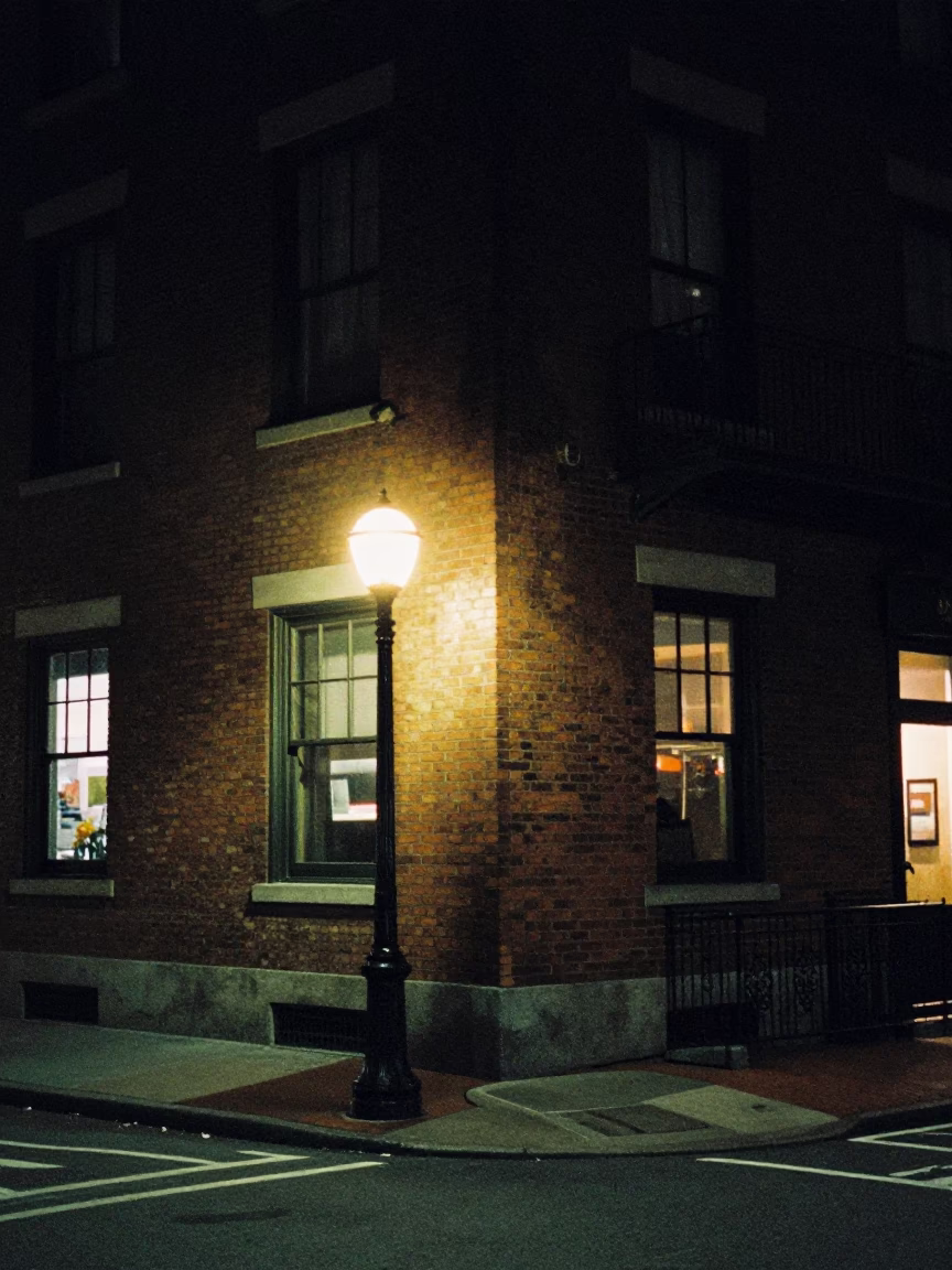 Street Corner in Boston at Deep In The Night Light in in Boston, Massachusetts, United States