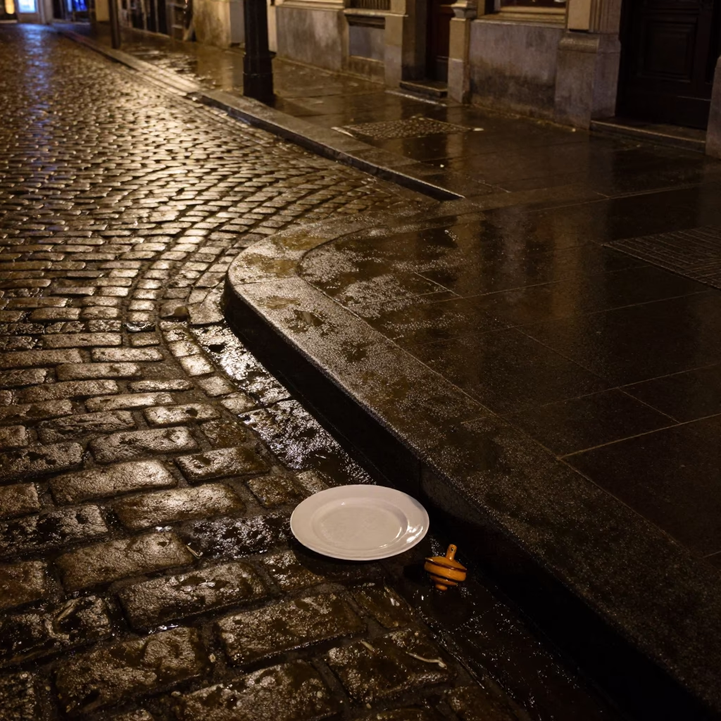 Street Corner in Brussels at Midnight Light in in Brussels, Belgium