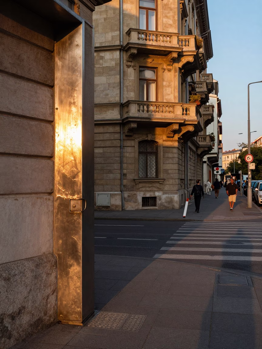 Street Corner in Budapest at Clear Late-afternoon Light in in Budapest, Hungary