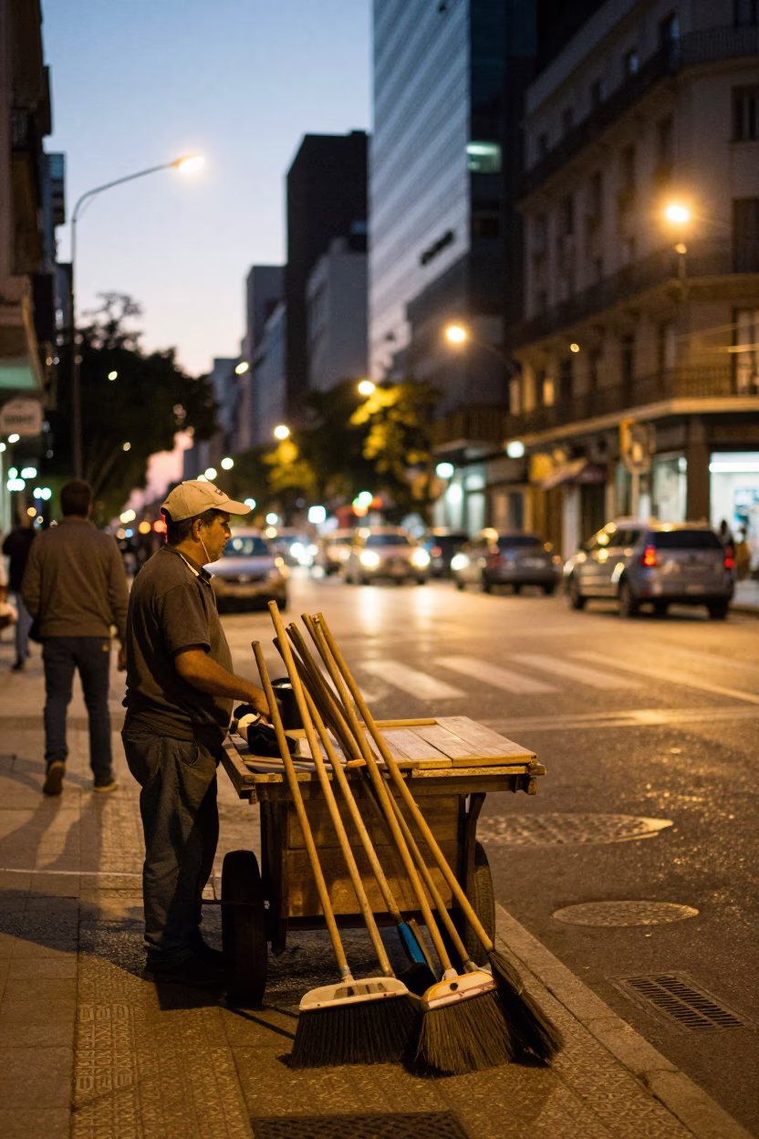 Street Corner in Buenos Aires at As City Lights Begin To Glow in in Buenos Aires, Argentina