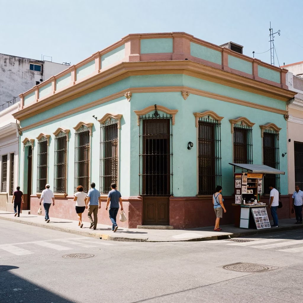 Street Corner in Buenos Aires at Bright Midmorning Light in in Buenos Aires, Argentina