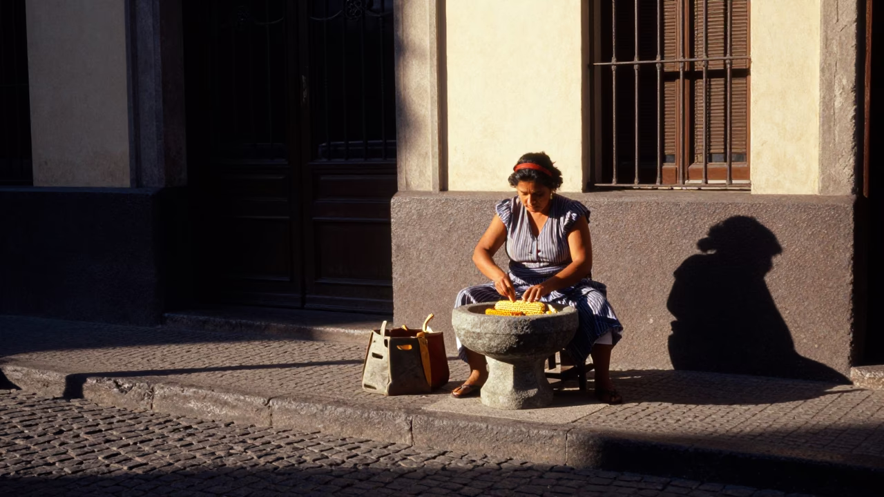Street Corner in Buenos Aires at Clear Late-afternoon Light in in Buenos Aires, Argentina