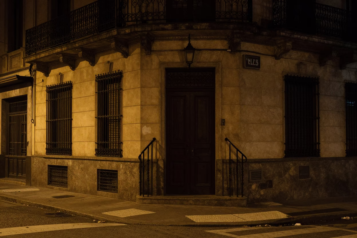 Street Corner in Buenos Aires at Deep In The Night Light in in Buenos Aires, Argentina