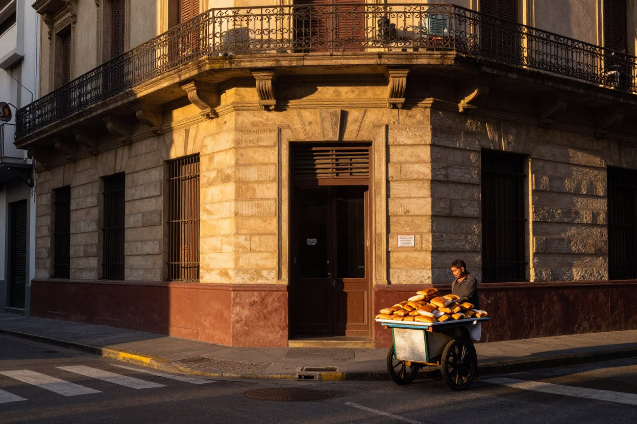 Street Corner in Buenos Aires at Honeyed Evening Light in in Buenos Aires, Argentina