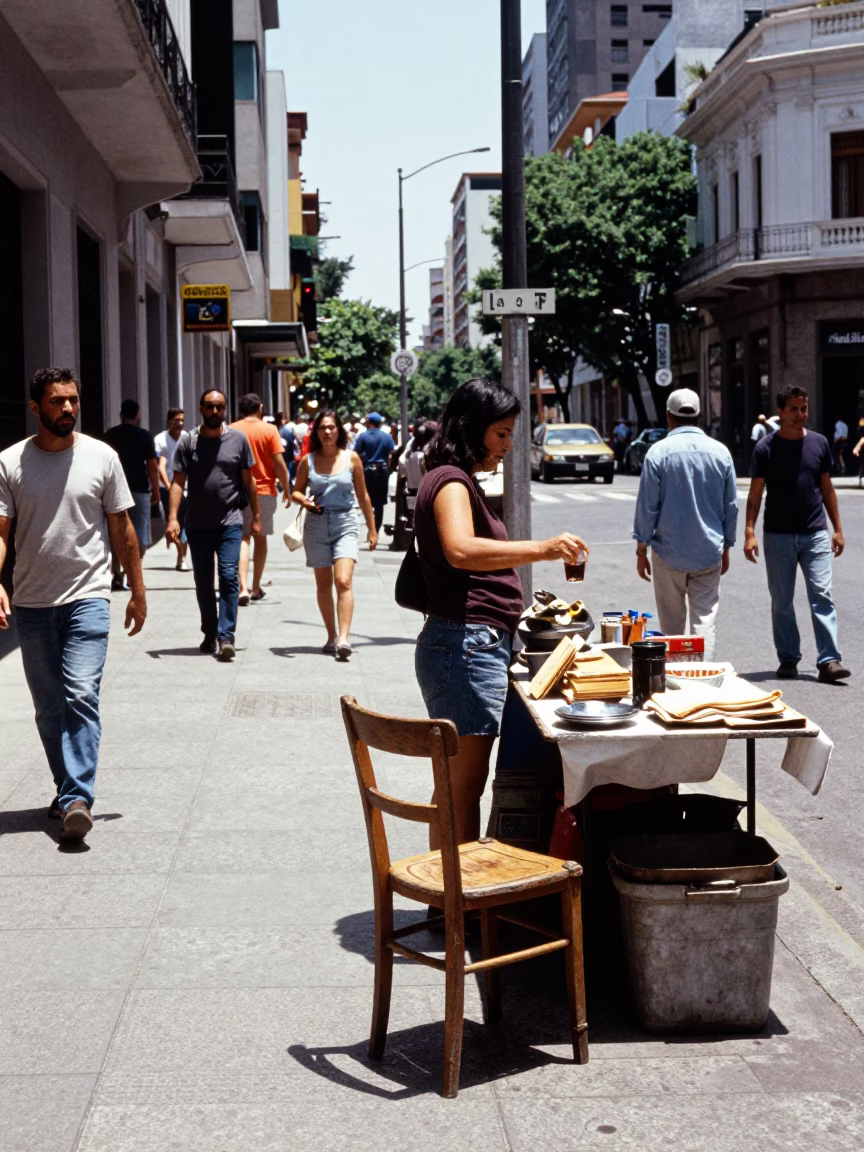 Street Corner in Buenos Aires at The Flat Glare Of Noon Light in in Buenos Aires, Argentina