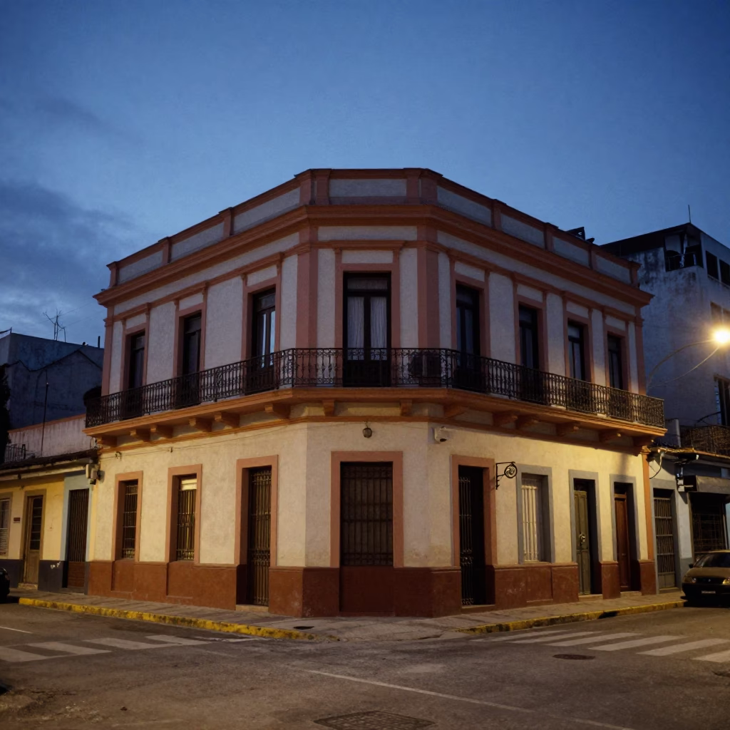 Street Corner in Buenos Aires at The Still Hours Before Dawn Light in in Buenos Aires, Argentina