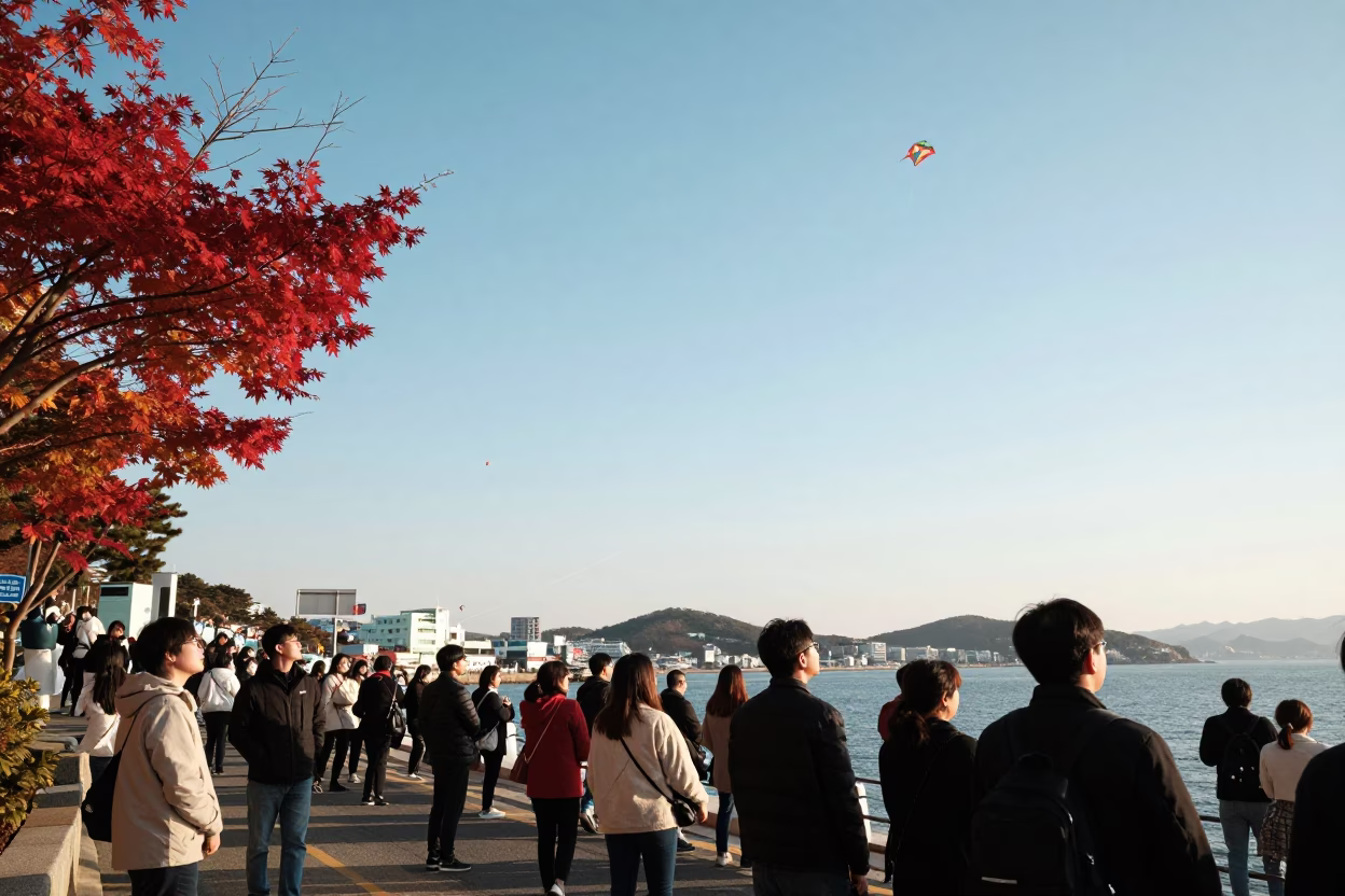 Street Corner in Busan at Clear Late-afternoon Light in in Busan, South Korea