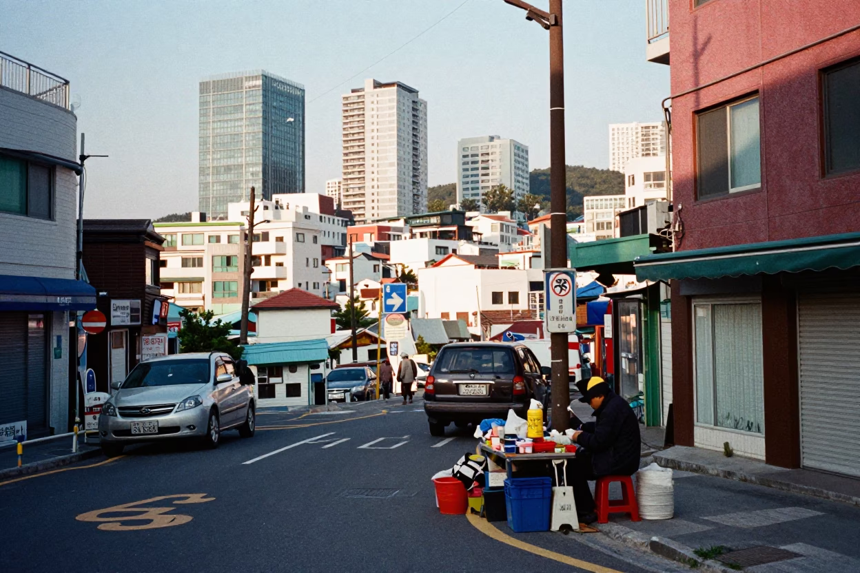Street Corner in Busan at The Early Afternoon Light in in Busan, South Korea