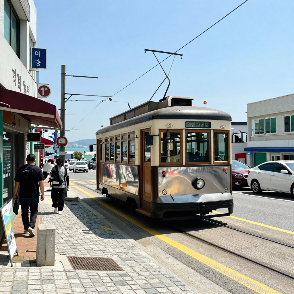 Street Corner in Busan at The Flat Glare Of Noon Light in in Busan, South Korea