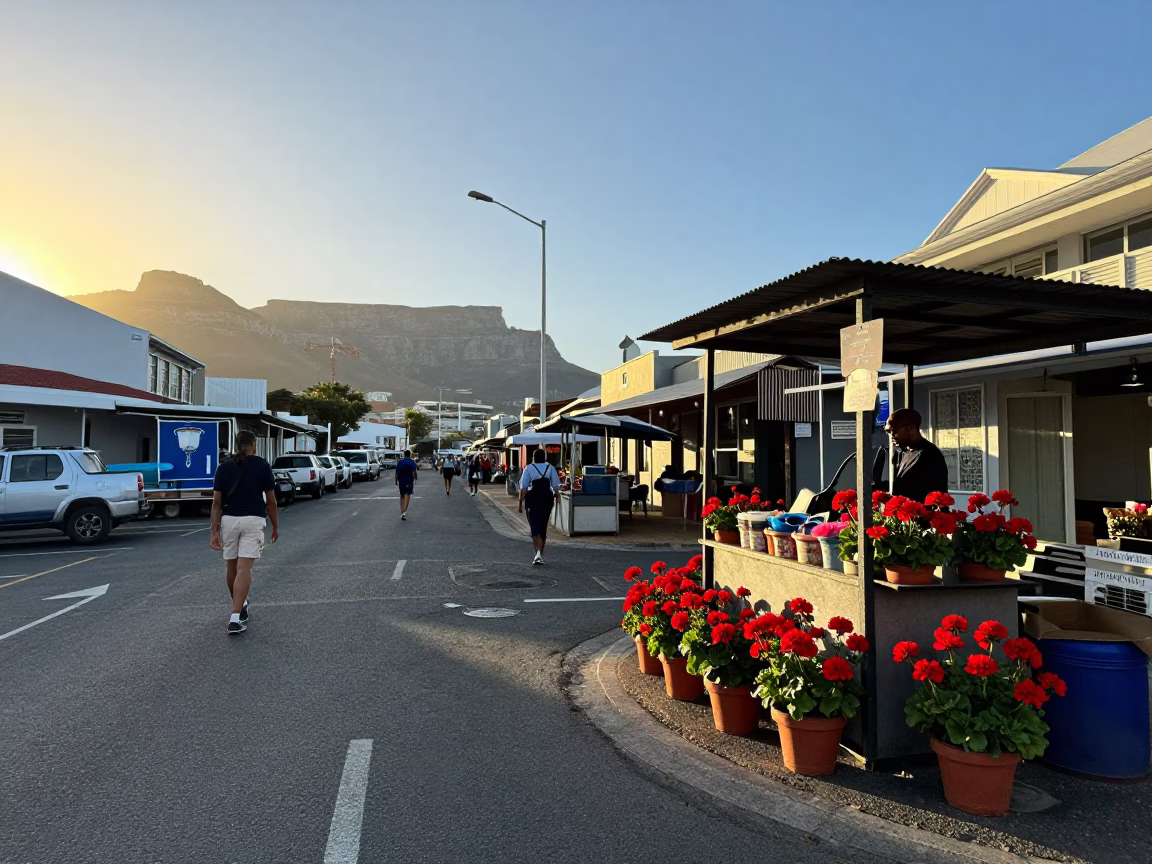 Street Corner in Cape Town at As First Light Reaches The Scene in in Cape Town, South Africa