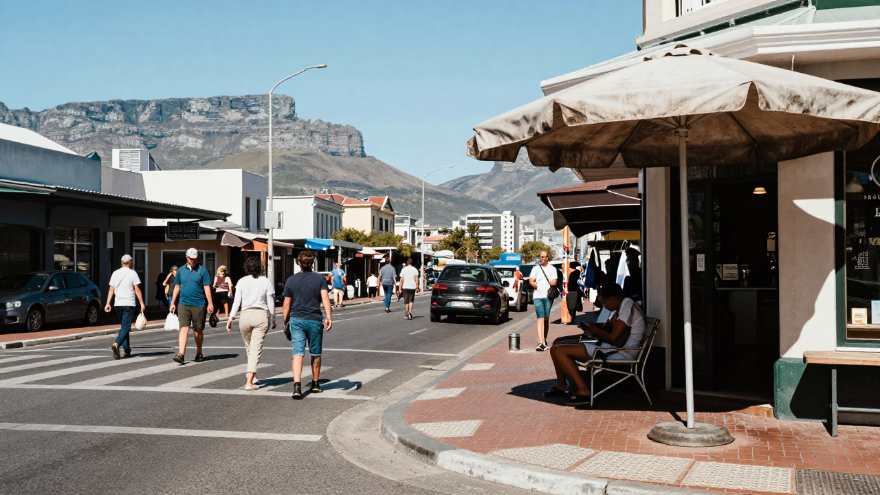 Street Corner in Cape Town at The Flat Glare Of Noon Light in in Cape Town, South Africa