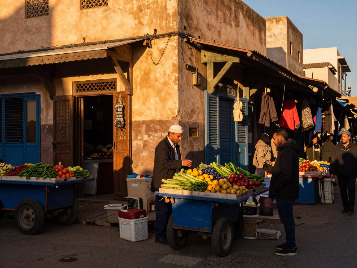 Street Corner in Casablanca at Honeyed Evening Light in in Casablanca, Morocco