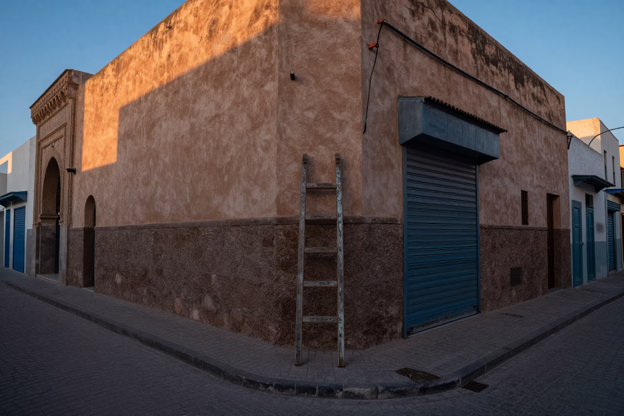 Street Corner in Casablanca at Nautical Dawn Light in in Casablanca, Morocco