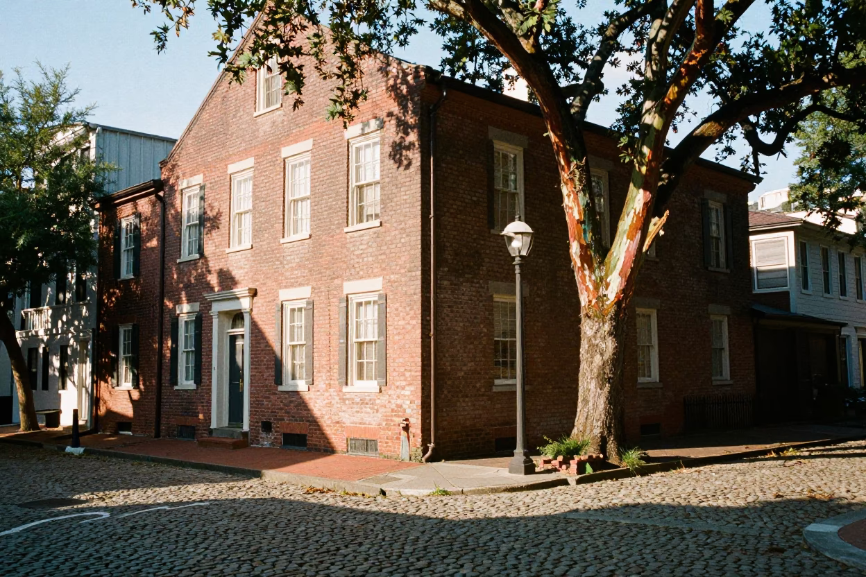 Street Corner in Charleston at Clear Late-afternoon Light in in Charleston, South Carolina, United States