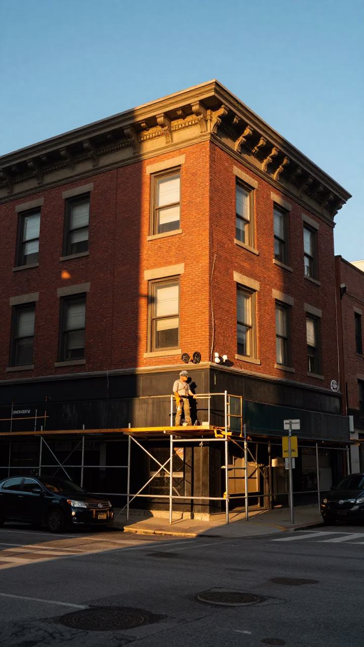 Street Corner in Chicago at Golden Hour in in Chicago, Illinois, United States