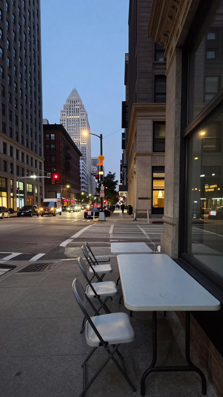 Street Corner in Chicago at The Early Evening Light in in Chicago, Illinois, United States