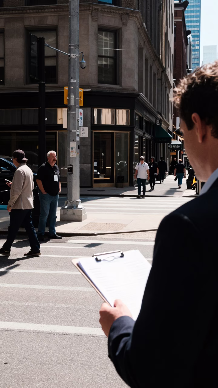 Street Corner in Chicago at The Flat Glare Of Noon Light in in Chicago, Illinois, United States