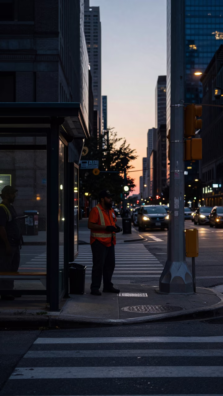 Street Corner in Chicago at The Still Hours Before Dawn Light in in Chicago, Illinois, United States