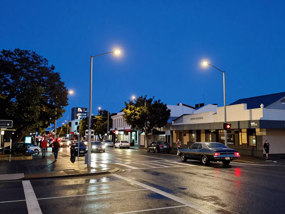 Street Corner in Christchurch at Blue Hour in in Christchurch, New Zealand