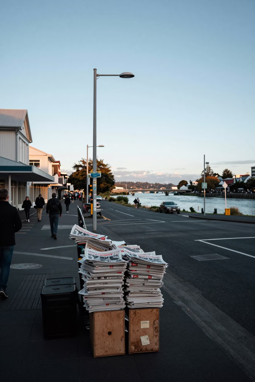Street Corner in Christchurch at First Light Of Dawn in in Christchurch, New Zealand