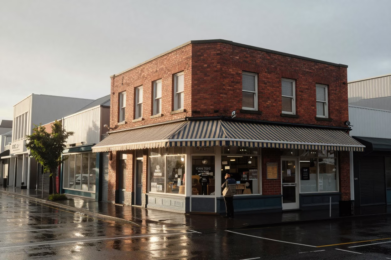 Street Corner in Christchurch at First Light in in Christchurch, New Zealand