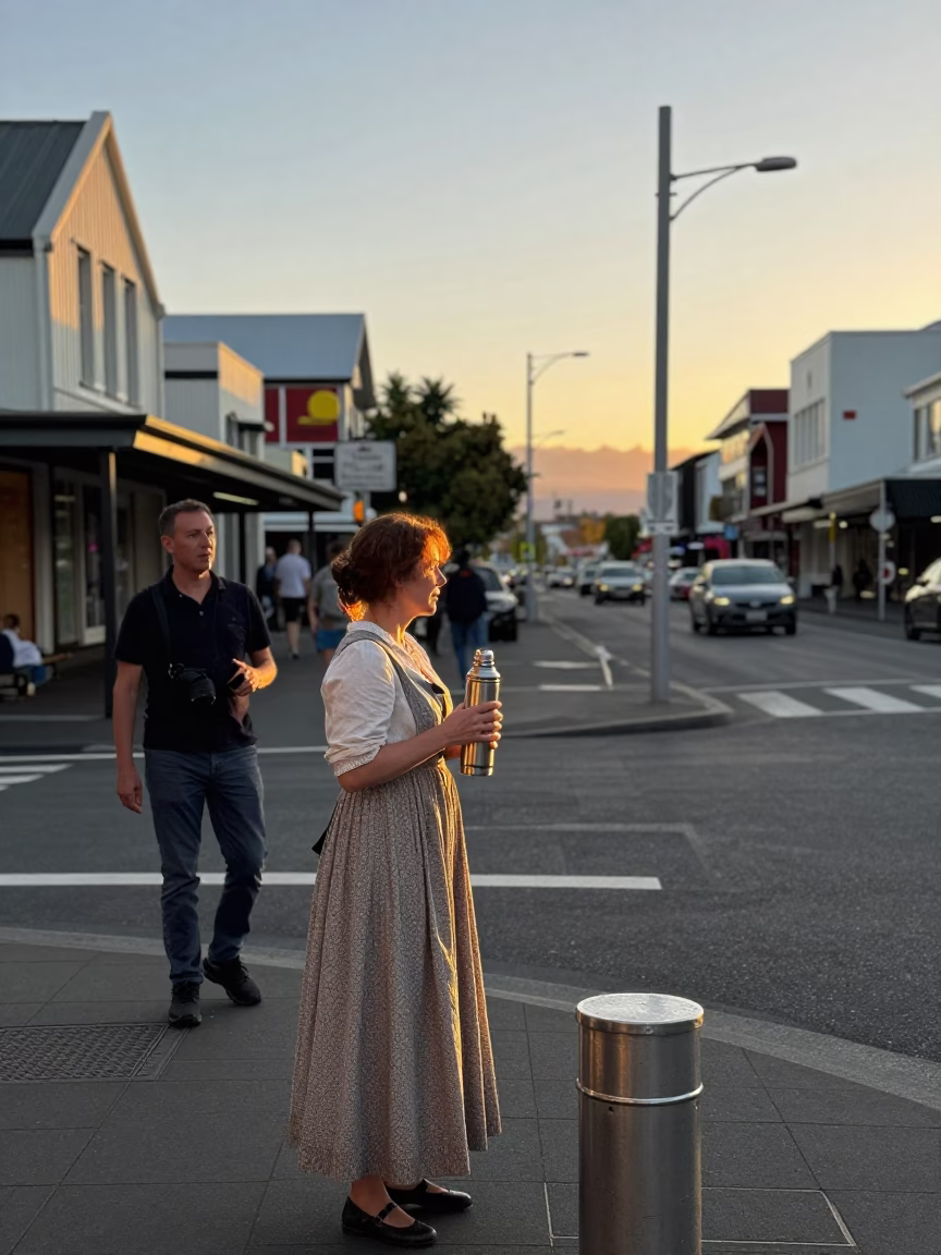 Street Corner in Christchurch at Honeyed Evening Light in in Christchurch, New Zealand