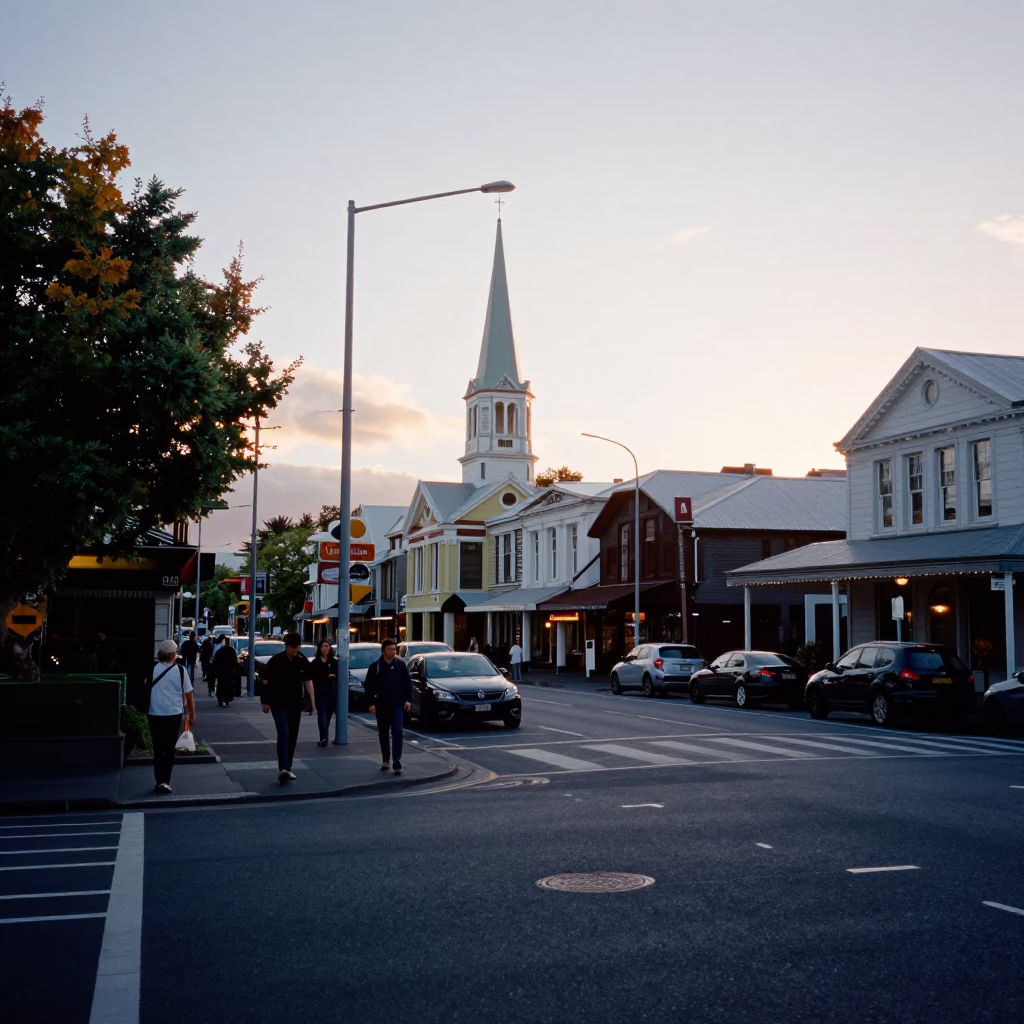 Street Corner in Christchurch at The Late Afternoon Light in in Christchurch, New Zealand