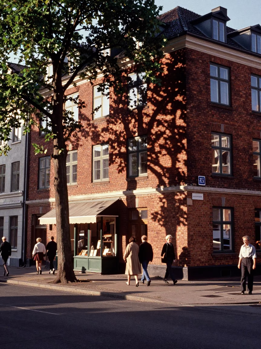 Street Corner in Copenhagen at Clear Late-afternoon Light in in Copenhagen, Denmark