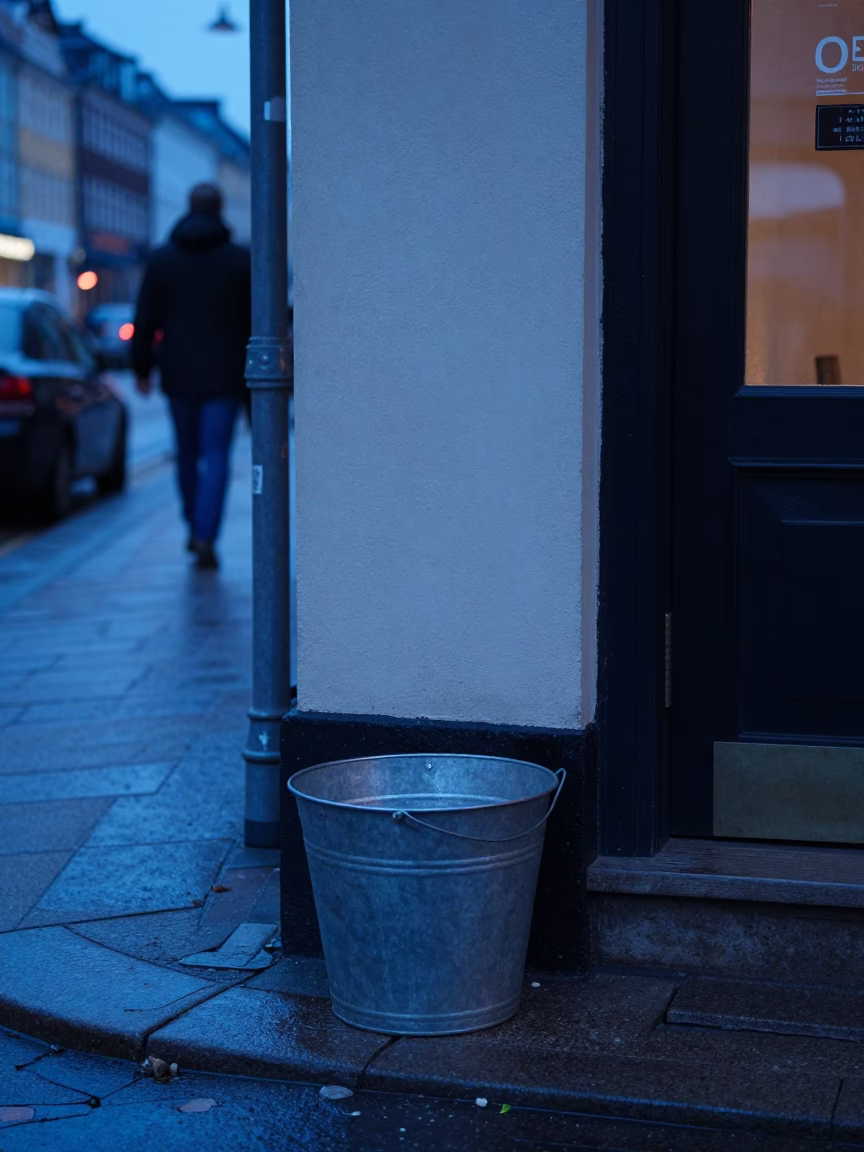 Street Corner in Copenhagen at The Last Blue Light Of Evening in in Copenhagen, Denmark