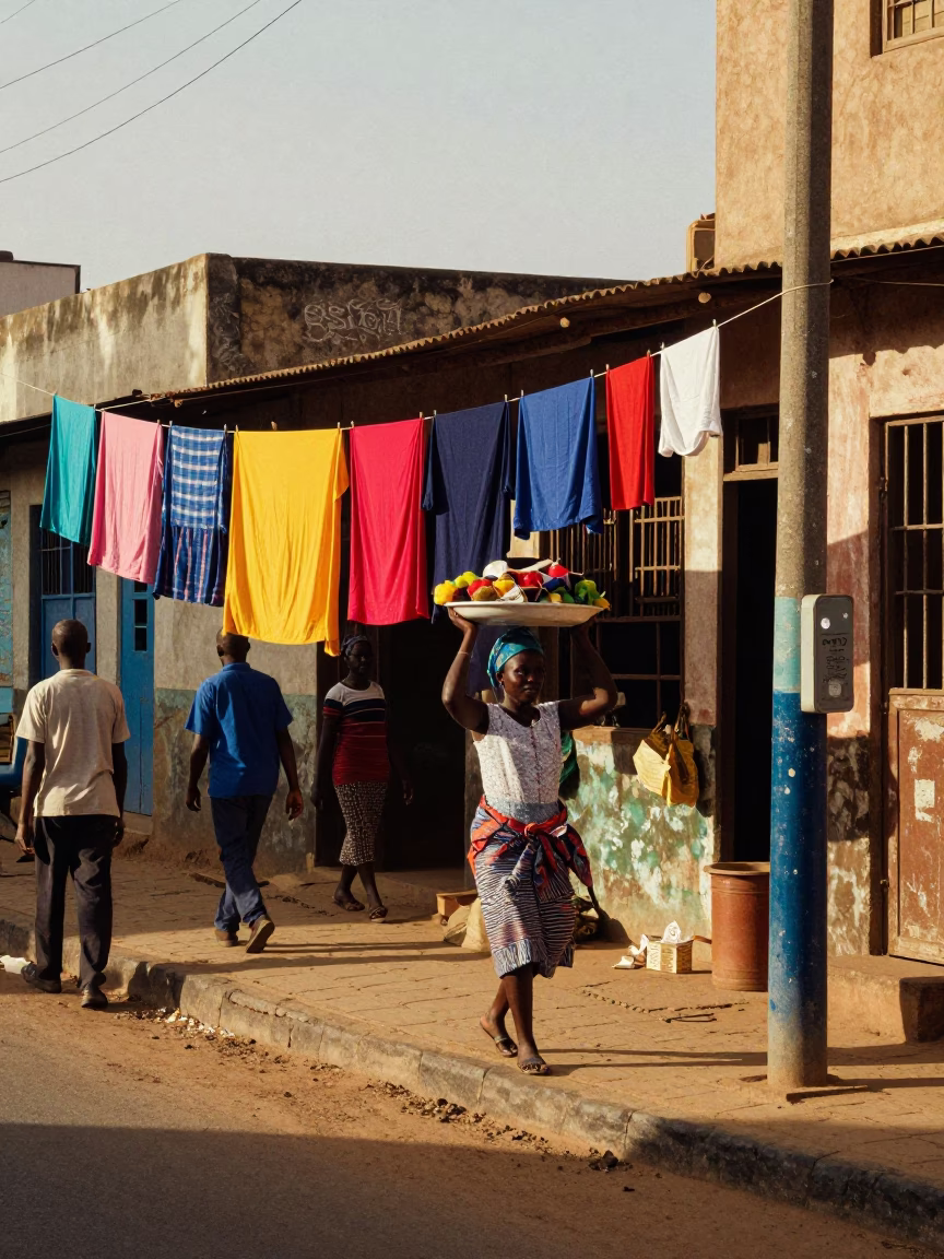 Street Corner in Dakar at Late Afternoon Light in in Dakar, Senegal