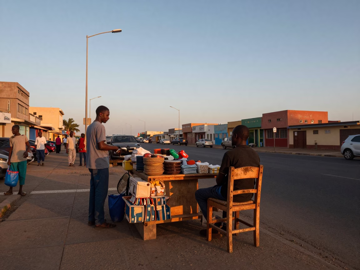 Street Corner in Dakar at Nautical Dawn Light in in Dakar, Senegal