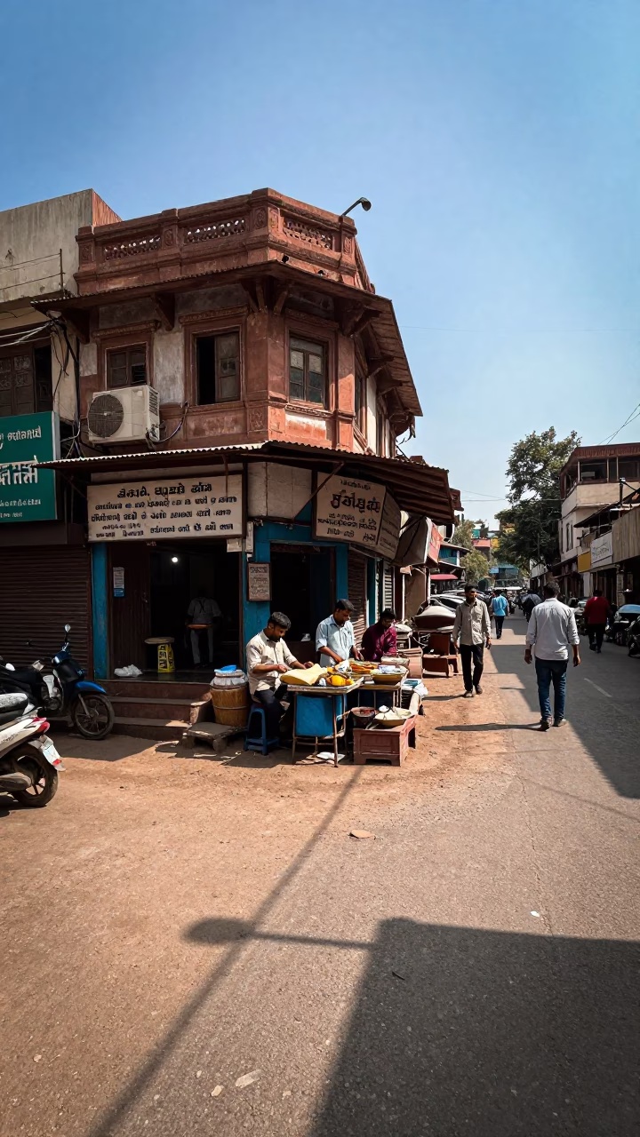 Street Corner in Delhi at Afternoon Light in in Delhi, India