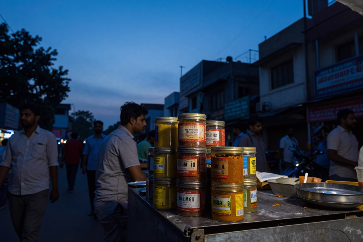Street Corner in Delhi at Blue Hour in in Delhi, India