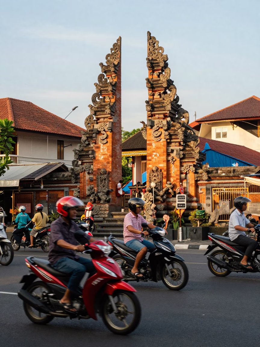 Street Corner in Denpasar at The Early Afternoon Light in in Denpasar, Indonesia