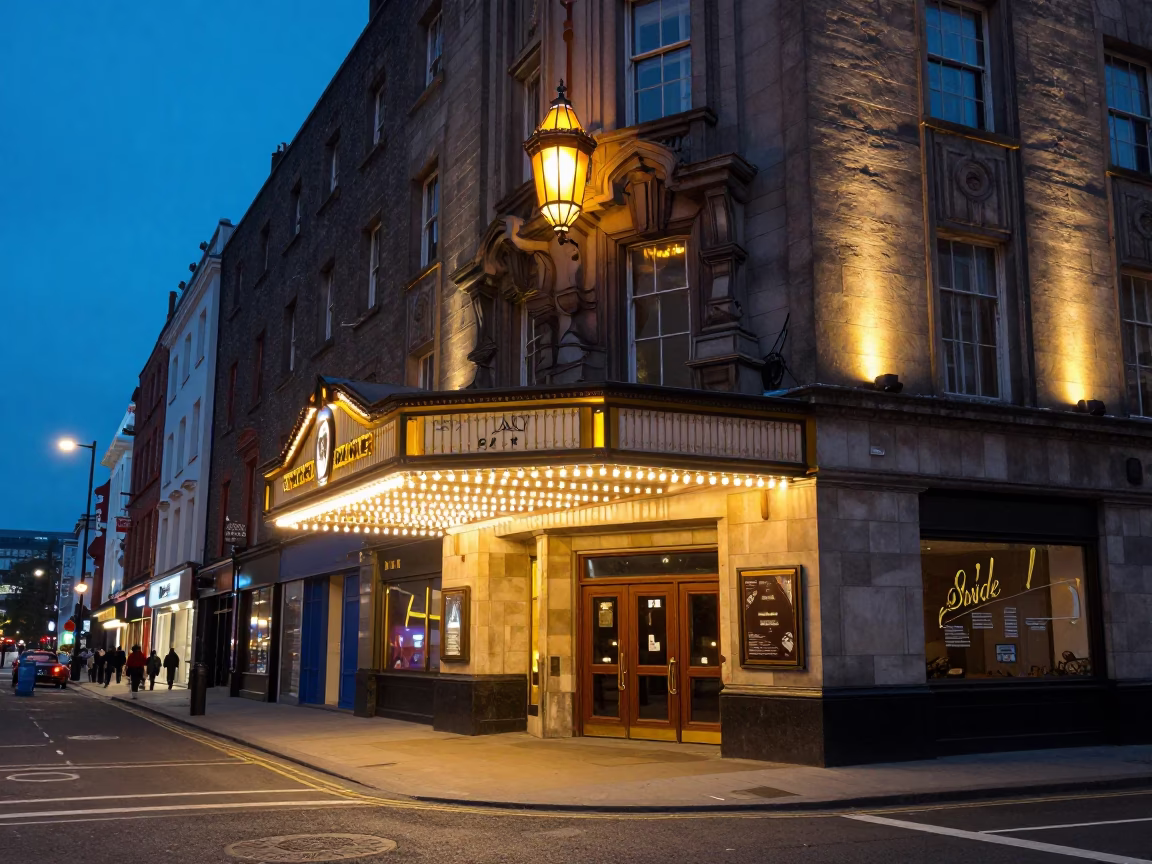 Street Corner in Dublin at As City Lights Begin To Glow in in Dublin, Ireland