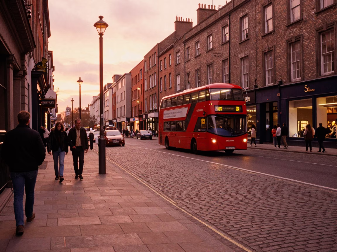 Street Corner in Dublin at Copper-toned Light Before Dusk in in Dublin, Ireland