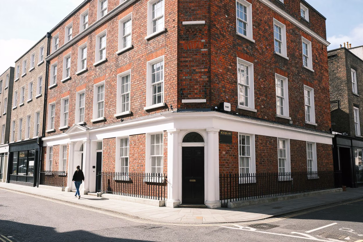 Street Corner in Dublin at Late Morning Light in in Dublin, Ireland