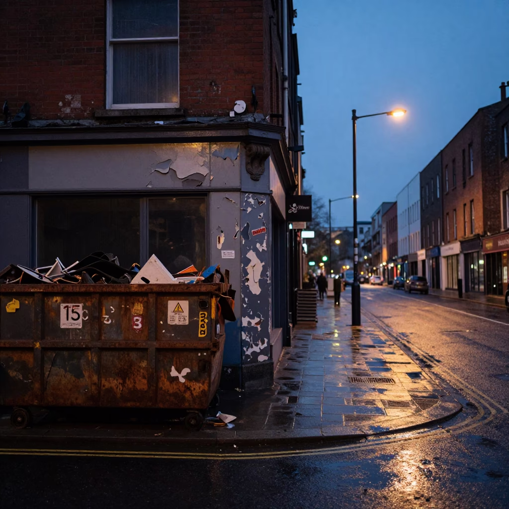 Street Corner in Dublin at The Predawn Darkness Light in in Dublin, Ireland