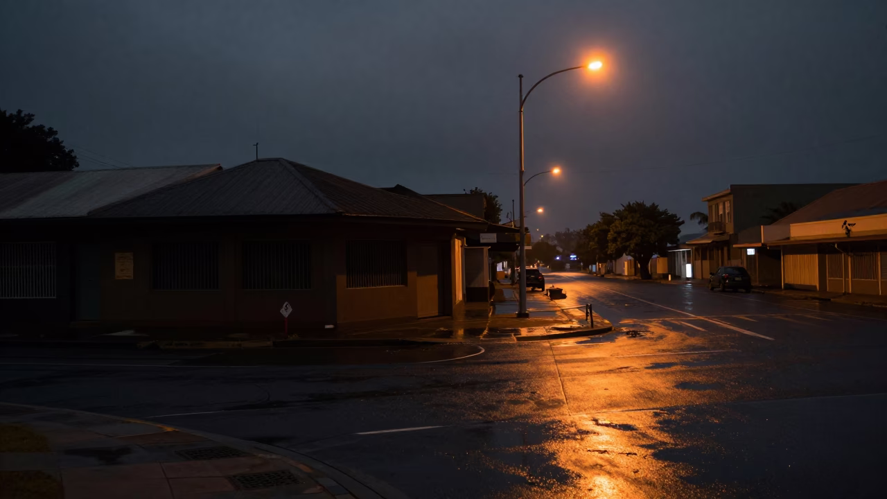 Street Corner in Durban at The Predawn Darkness Light in in Durban, South Africa