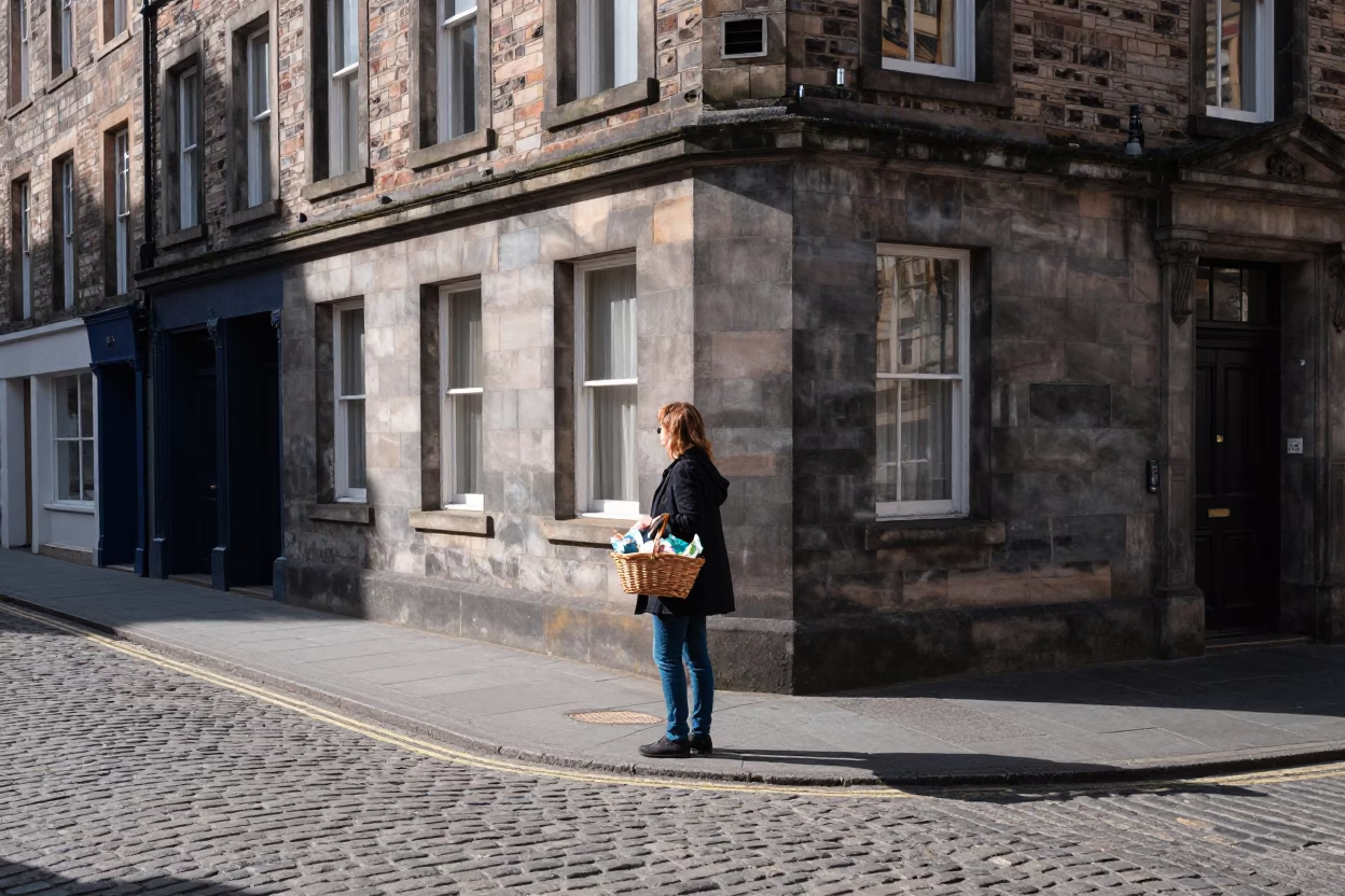 Street Corner in Edinburgh at Afternoon Light in in Edinburgh, United Kingdom