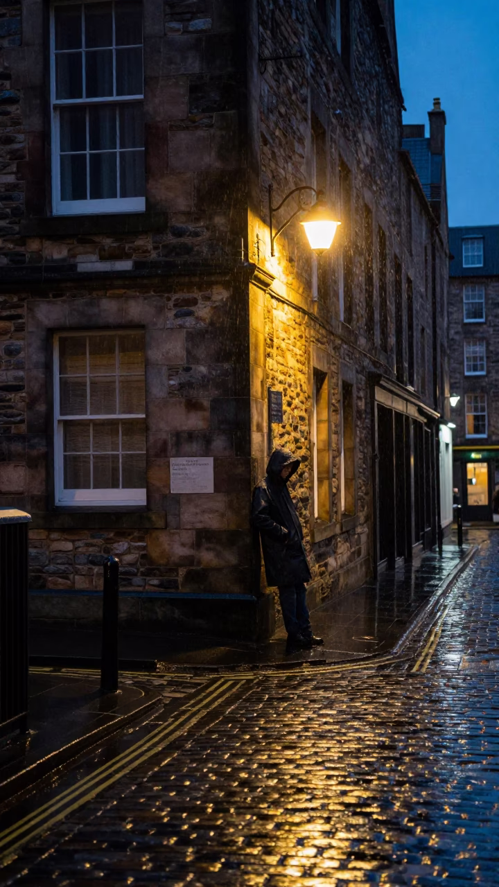 Street Corner in Edinburgh at Deep In The Night Light in in Edinburgh, United Kingdom