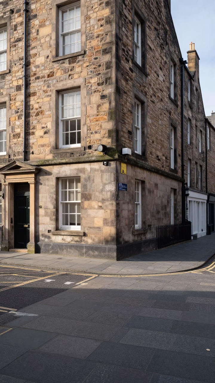 Street Corner in Edinburgh at The Early Afternoon Light in in Edinburgh, United Kingdom
