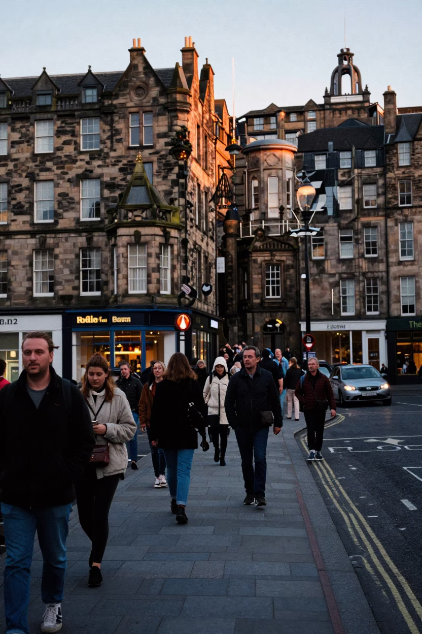 Street Corner in Edinburgh at The Early Evening Light in in Edinburgh, United Kingdom