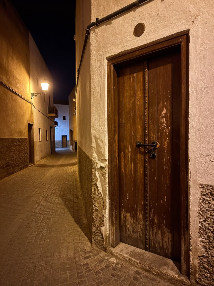 Street Corner in Essaouira at Deep In The Night Light in in Essaouira, Morocco