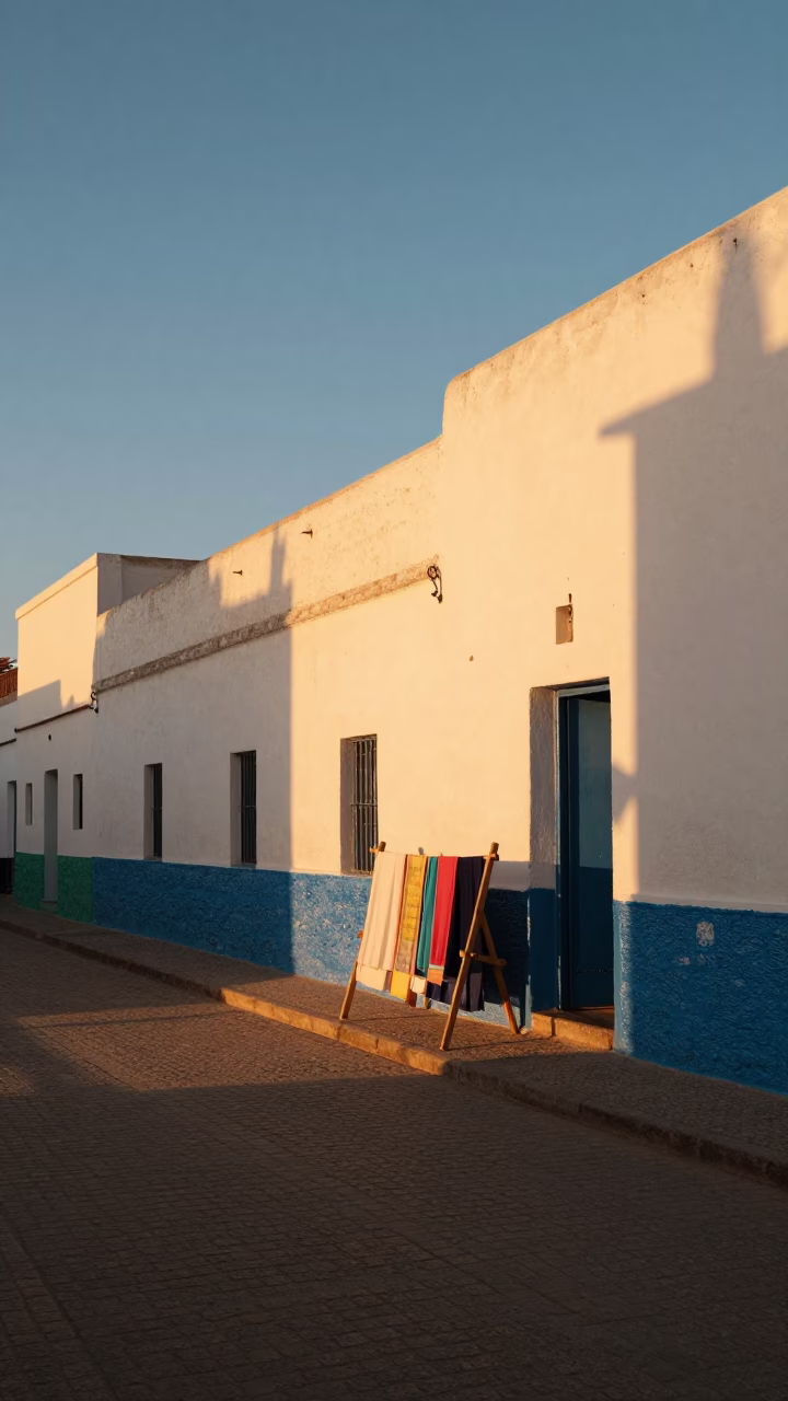 Street Corner in Essaouira at Golden Hour in in Essaouira, Morocco