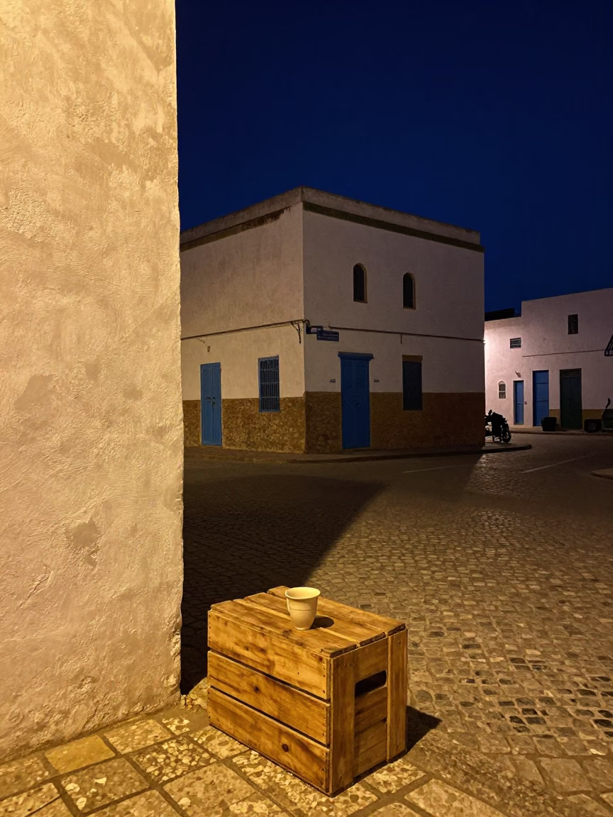 Street Corner in Essaouira at The Deepest Night Sky Light in in Essaouira, Morocco