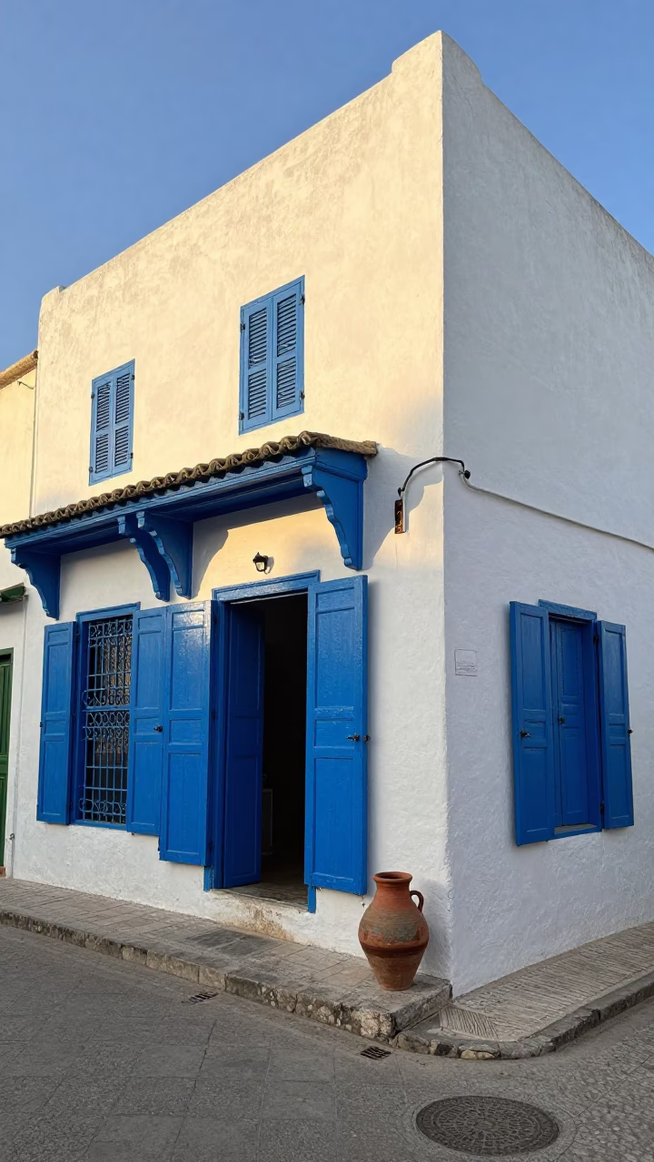 Street Corner in Essaouira at The Late Morning Light in in Essaouira, Morocco
