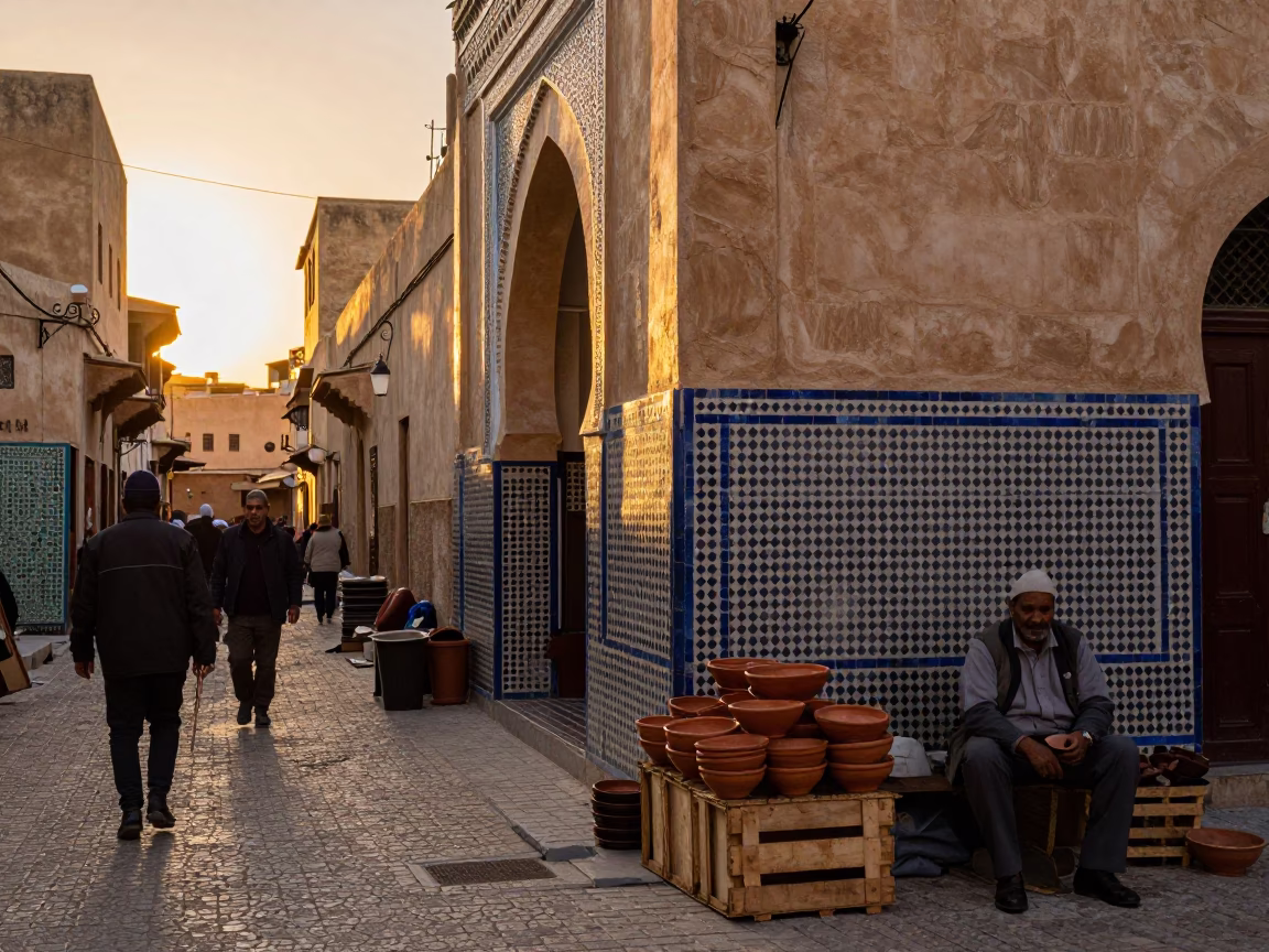 Street Corner in Fez at Golden Hour in in Fez, Morocco